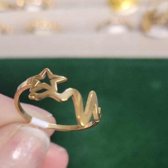 Star Heart Rate Gold over Stainless Steel Ring Size 10 - Picture 1 of 4